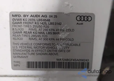 2025 Audi Q6 E-Tron Premium Plus Quattro from USA, damaged, VIN WA124BGF4SA056243